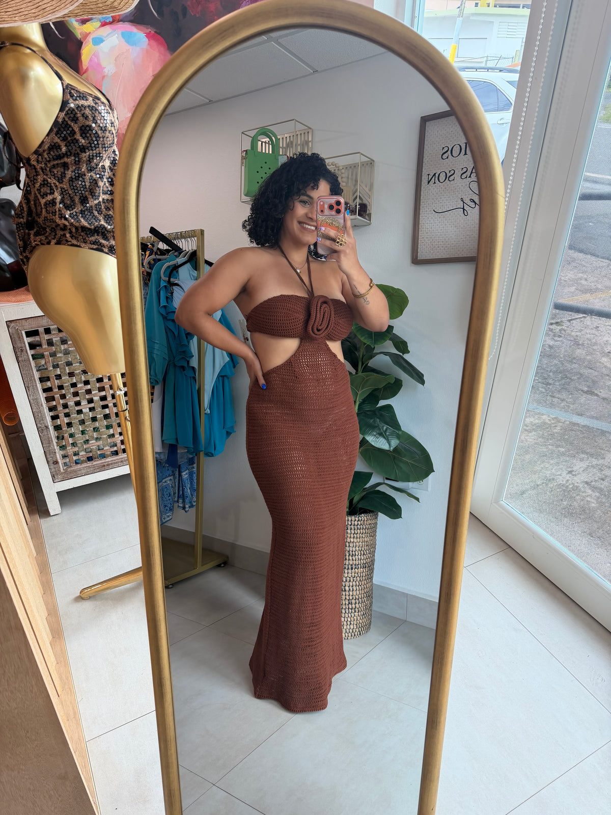 Brown Crochet Dress