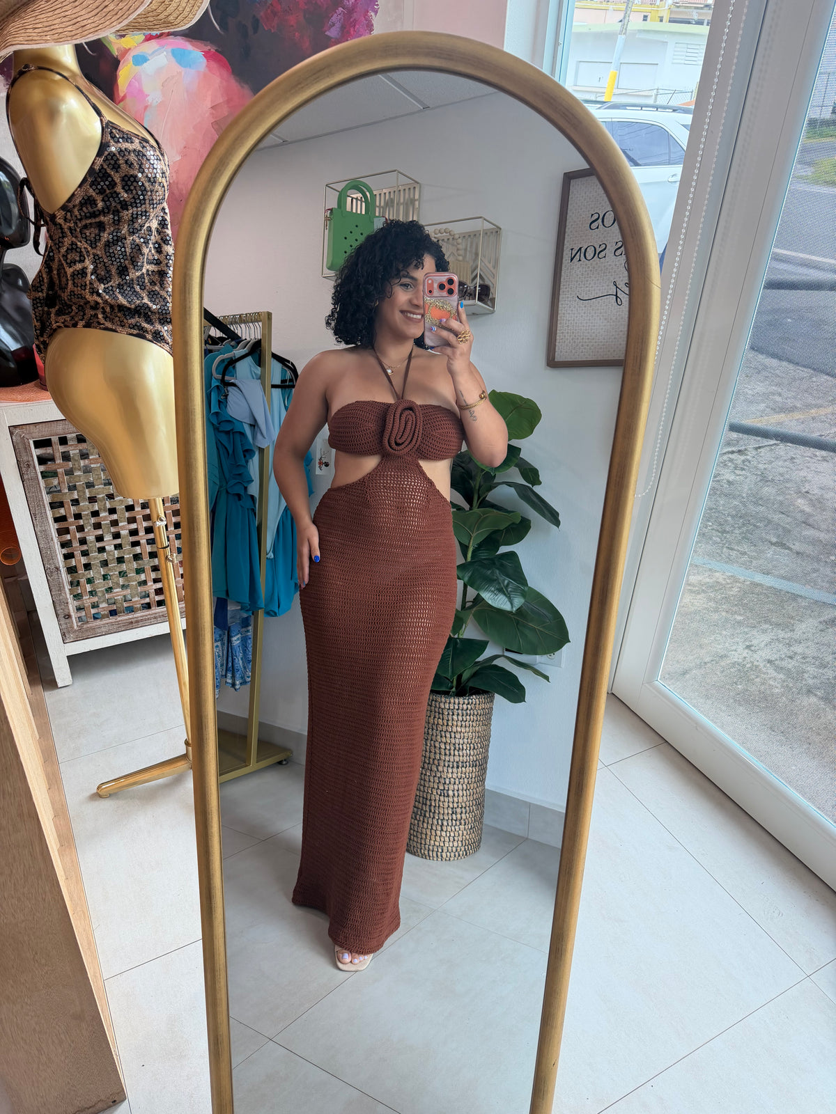 Brown Crochet Dress