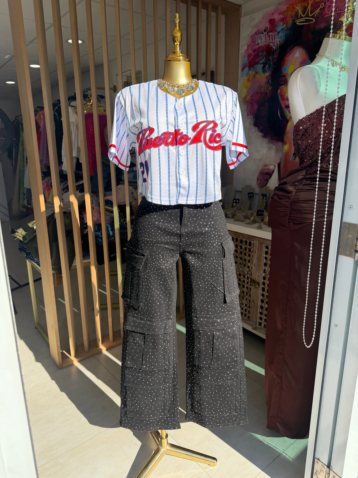 Black Glitter Denim Cargo