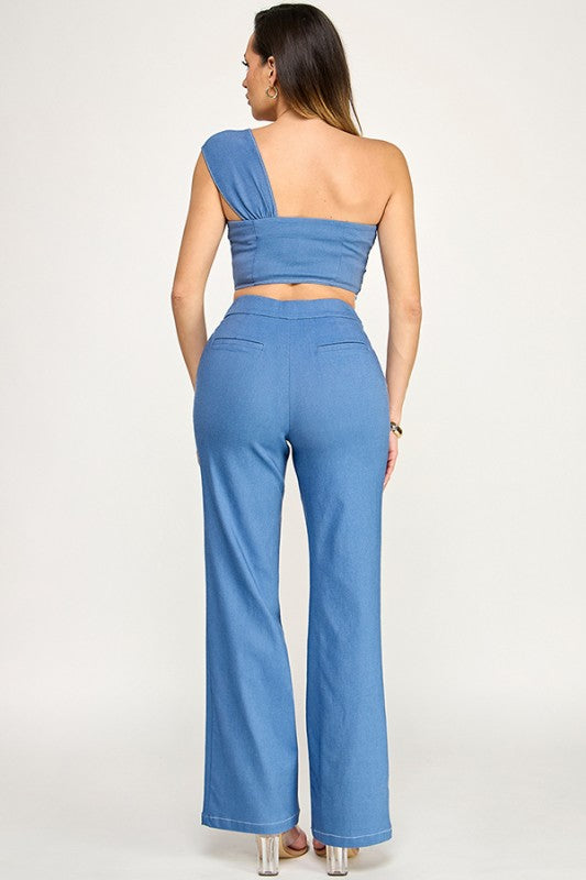 Denim Flower Pant Set