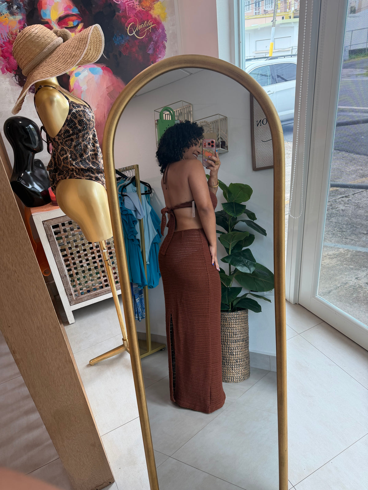Brown Crochet Dress