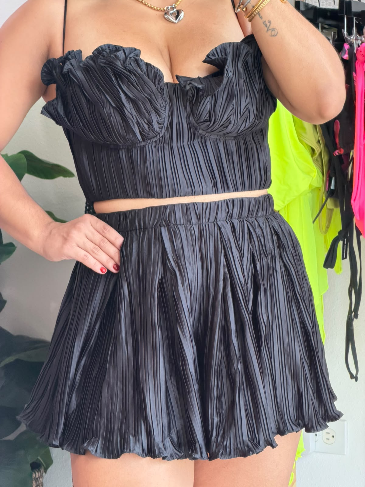 Black rose satin Set